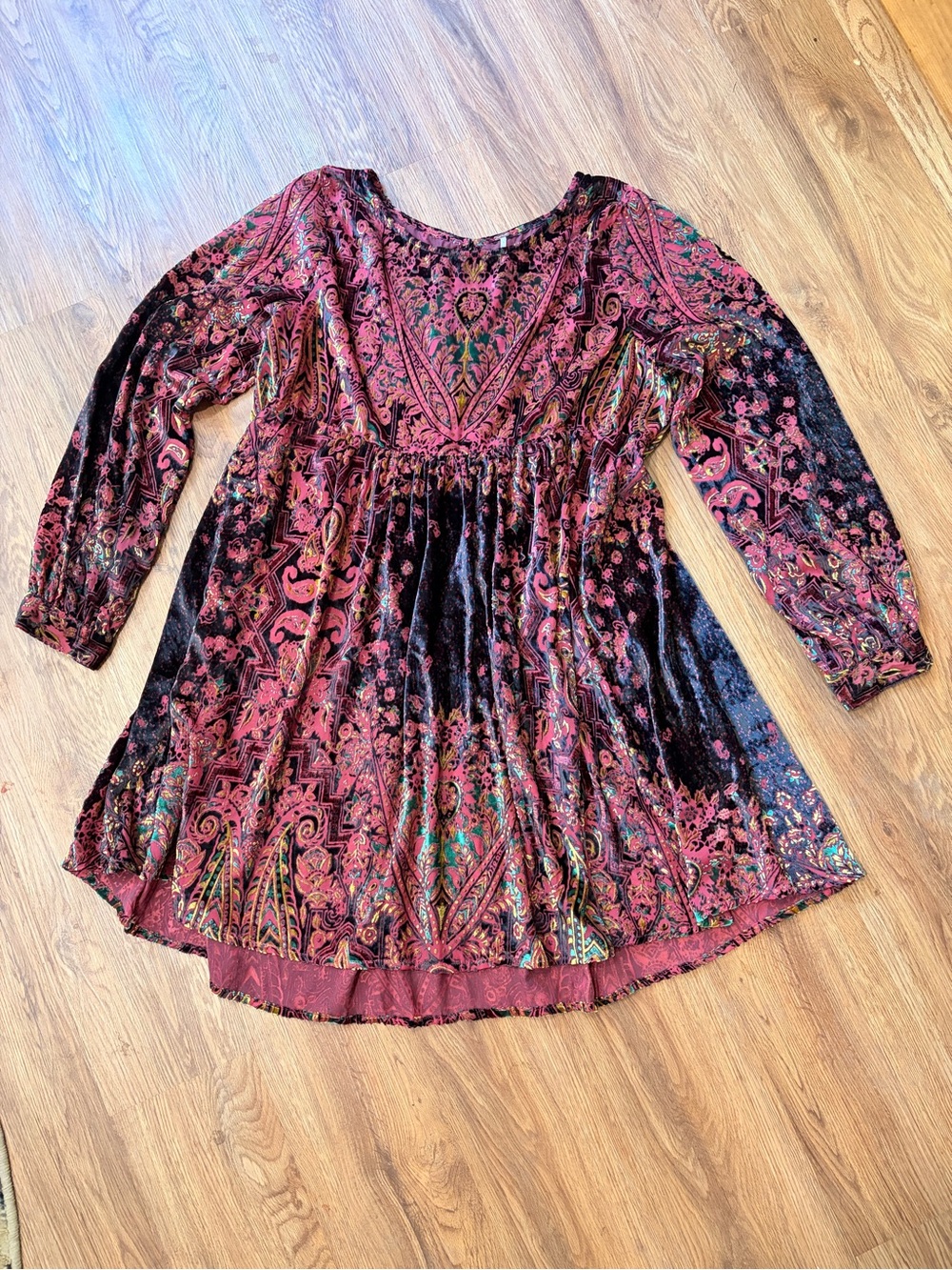 Free People Mirror Mirror Velvet Burnt Red Floral Tunic Dress - Picture 2 of 16